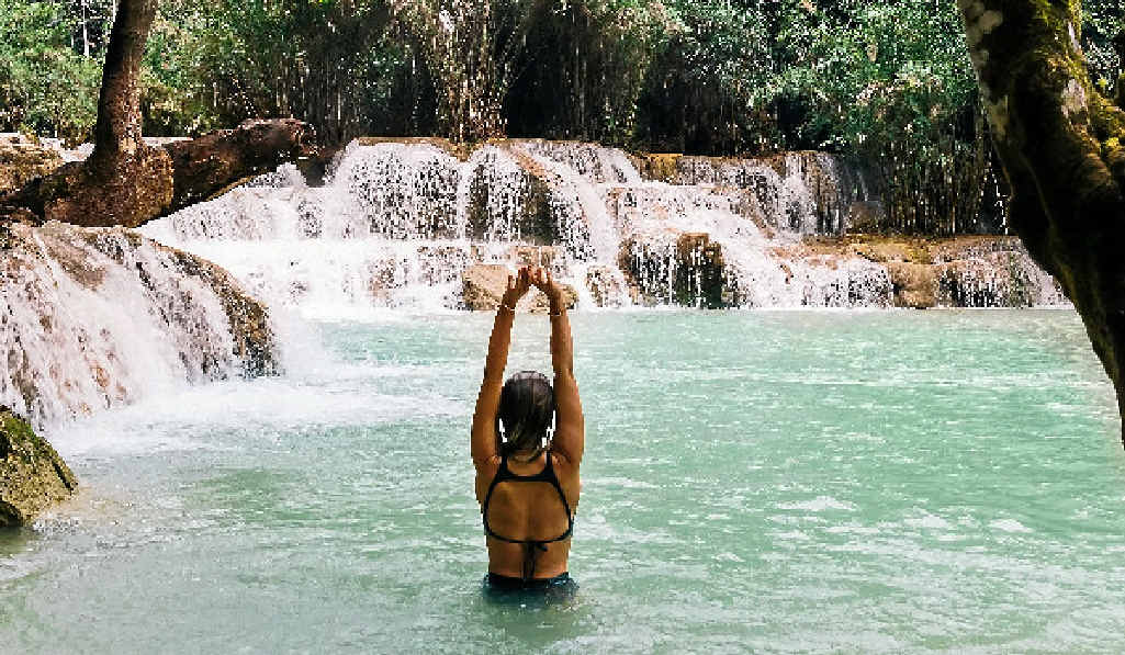 The water lures you in when you see the beauty of the waterfalls near Luang Prabang. The water lures you in when you see the beauty of the waterfalls near Luang Prabang.